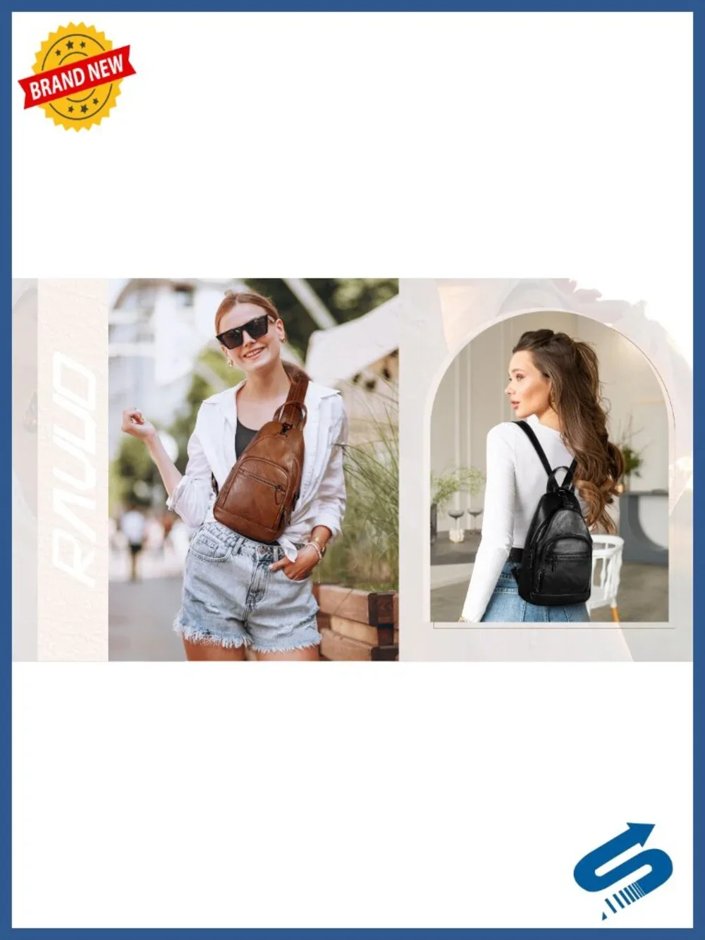Convertible Sling Backpack Anti Theft Crossbody PU Leather Daypack